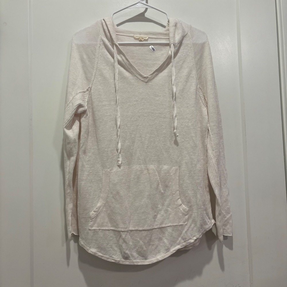 Eileen Fisher Organic Linen Knit Hoodie V-Neck Sweater White S5LWO Small